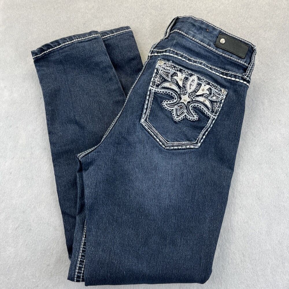 Antique Rivet Jeans Womens 30 Crystal Buttons Heavy Embellished Pockets